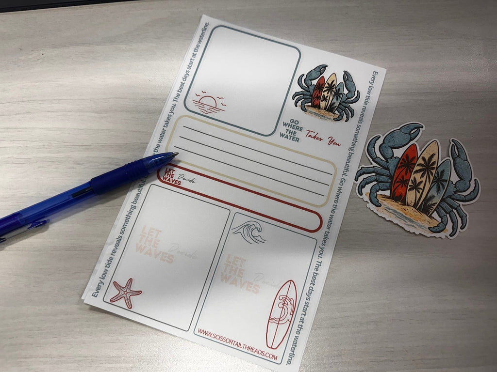 LOW TIDE CRAB NOTEPAD – GO WHERE THE WATER TAKES YOU