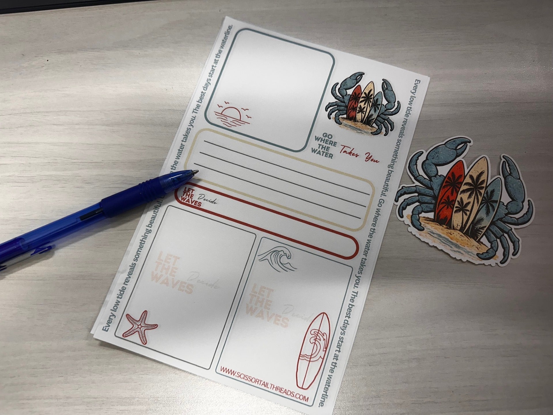 LOW TIDE CRAB NOTEPAD – GO WHERE THE WATER TAKES YOU
