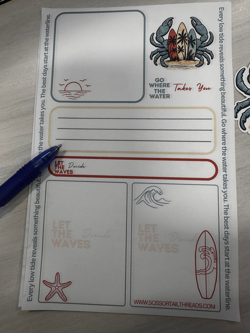 LOW TIDE CRAB NOTEPAD – GO WHERE THE WATER TAKES YOU