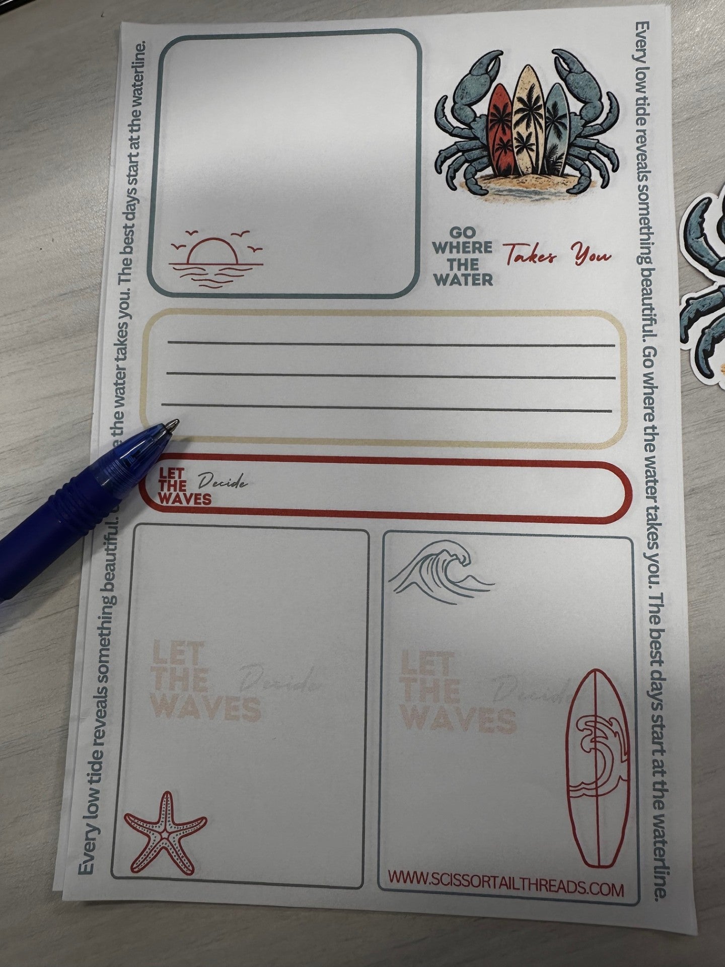 LOW TIDE CRAB NOTEPAD – GO WHERE THE WATER TAKES YOU