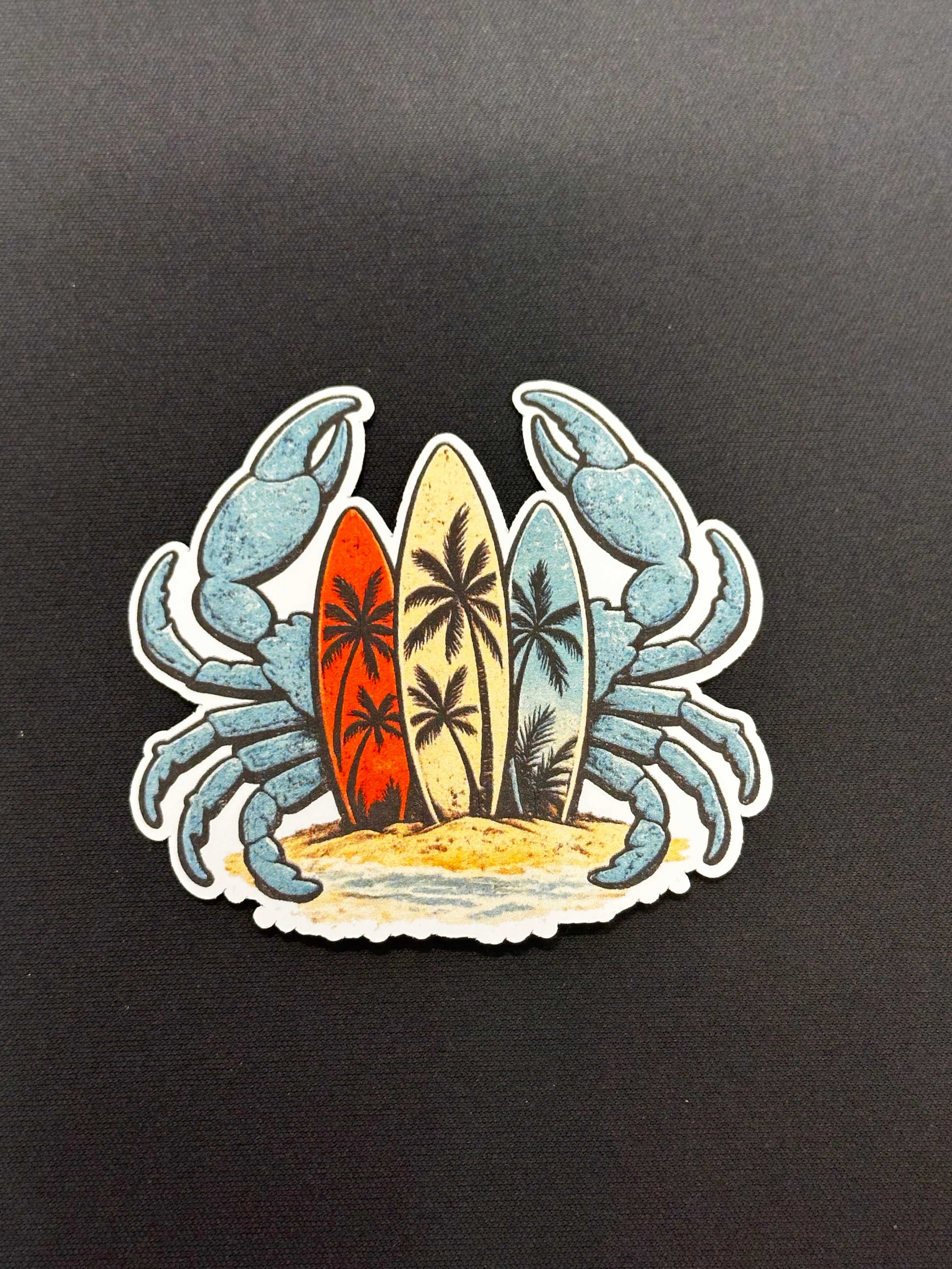 Low Tide Crab Sticker | Retro Surf Crab Vinyl Sticker | Beach Graphic Decal