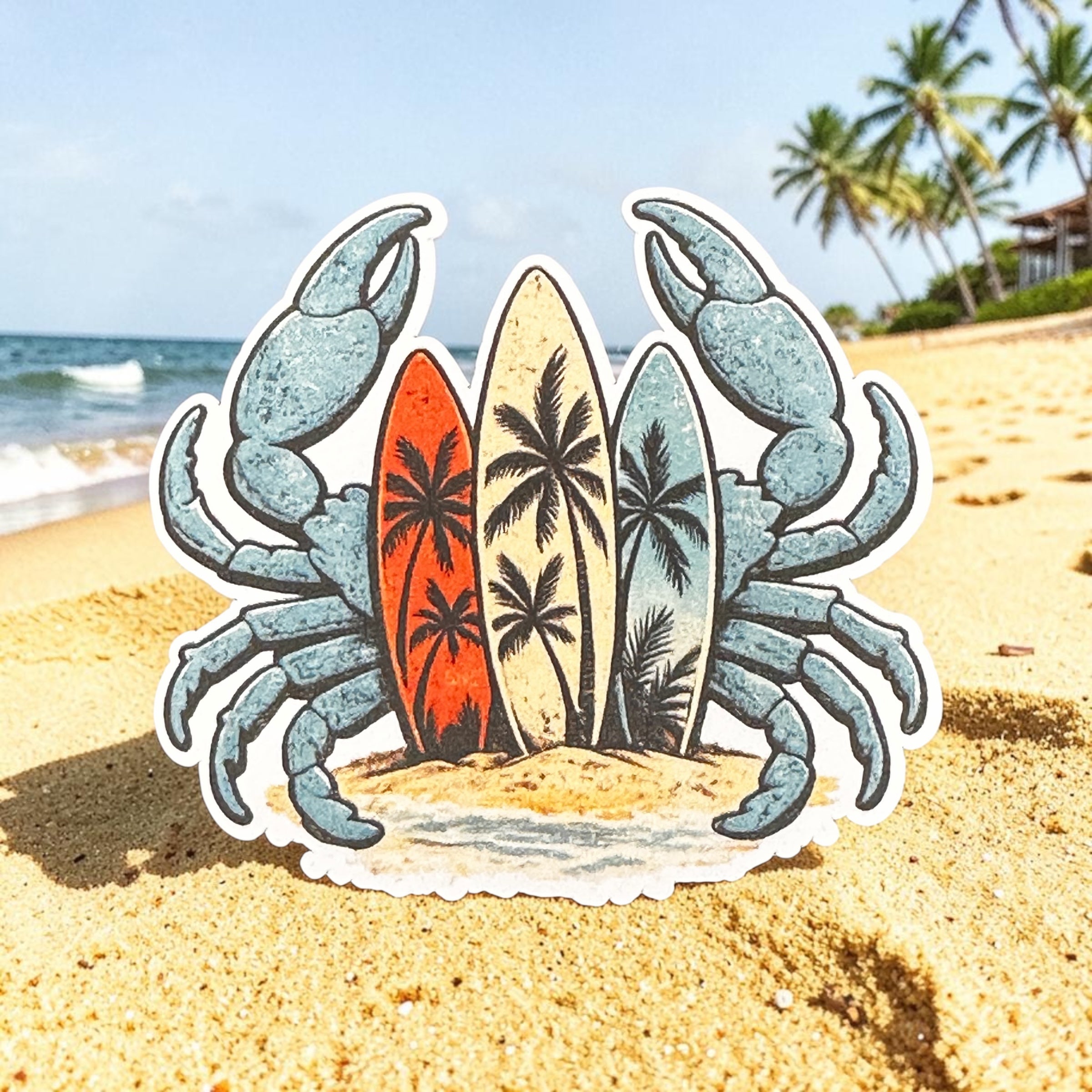 Low Tide Crab Sticker | Retro Surf Crab Vinyl Sticker | Beach Graphic Decal