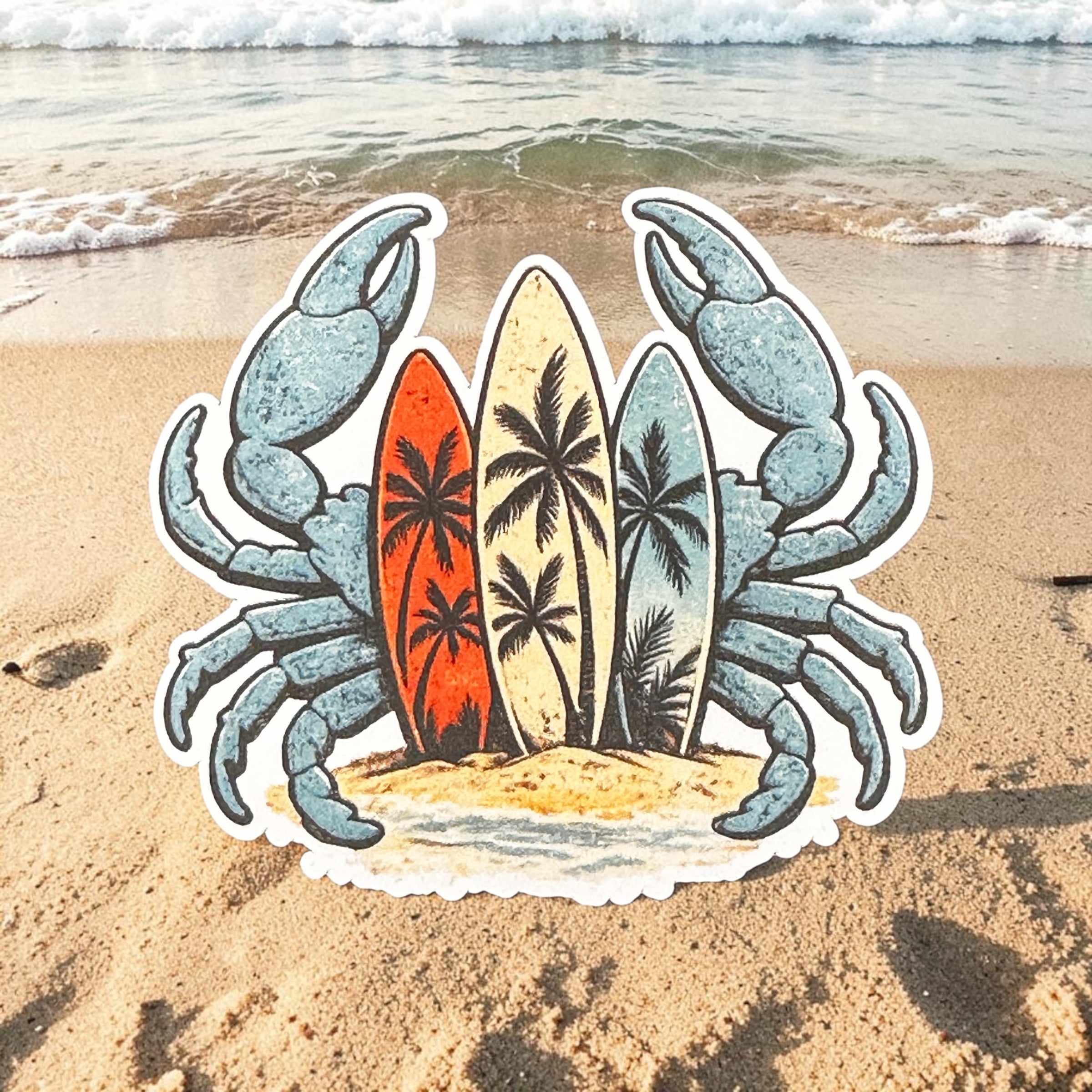 Low Tide Crab Sticker | Retro Surf Crab Vinyl Sticker | Beach Graphic Decal