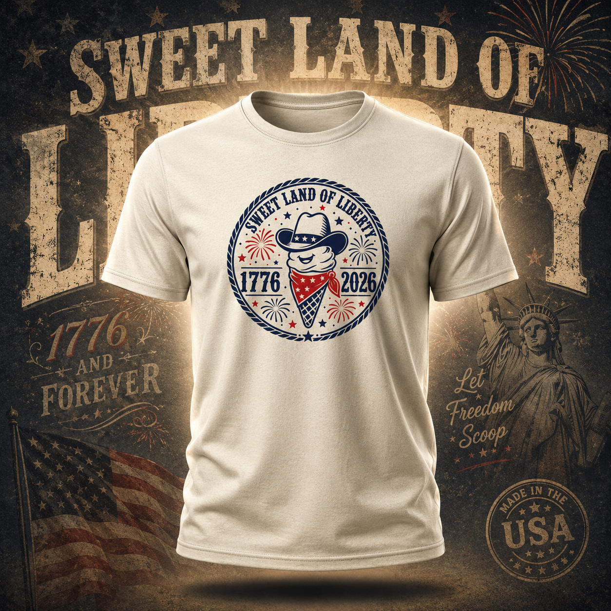 Sweet Land of Liberty Ice Cream Scoop Character Tee