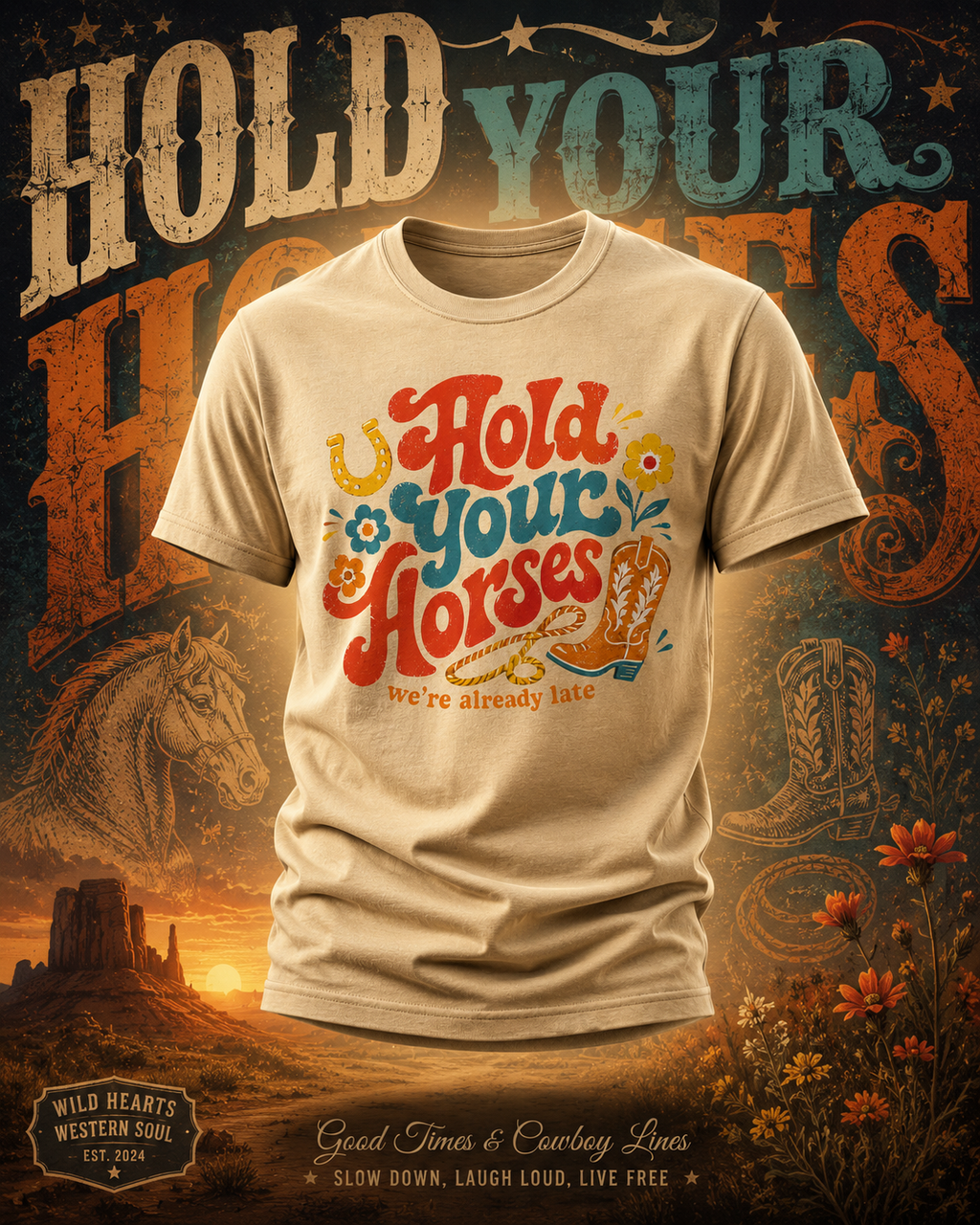 Hold Your Horses We’re Already Late Western Graphic Tee