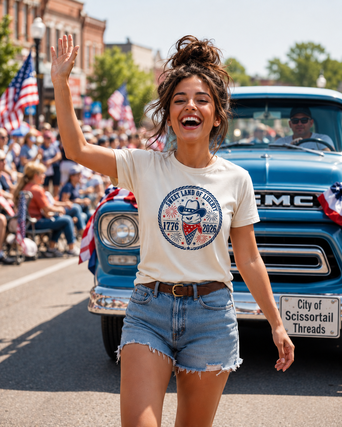 Sweet Land of Liberty Ice Cream Scoop Character Tee