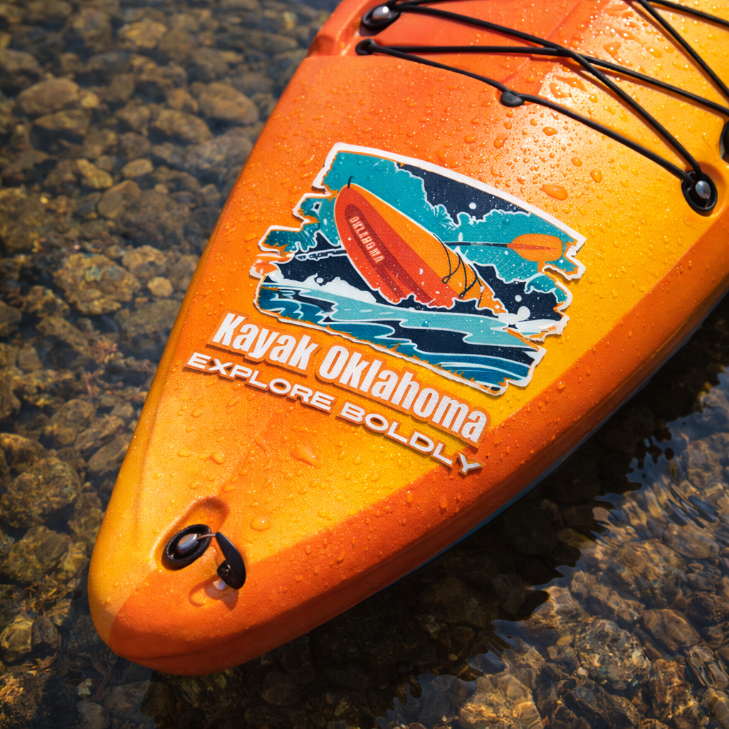 Oklahoma Kayak Sticker | 4×4 Kiss-Cut Vinyl Decal for Water Bottle, Laptop & Truck