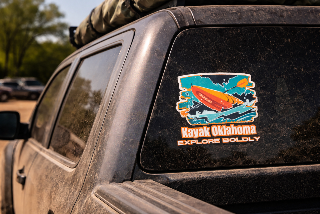 Oklahoma Kayak Sticker | 4×4 Kiss-Cut Vinyl Decal for Water Bottle, Laptop & Truck