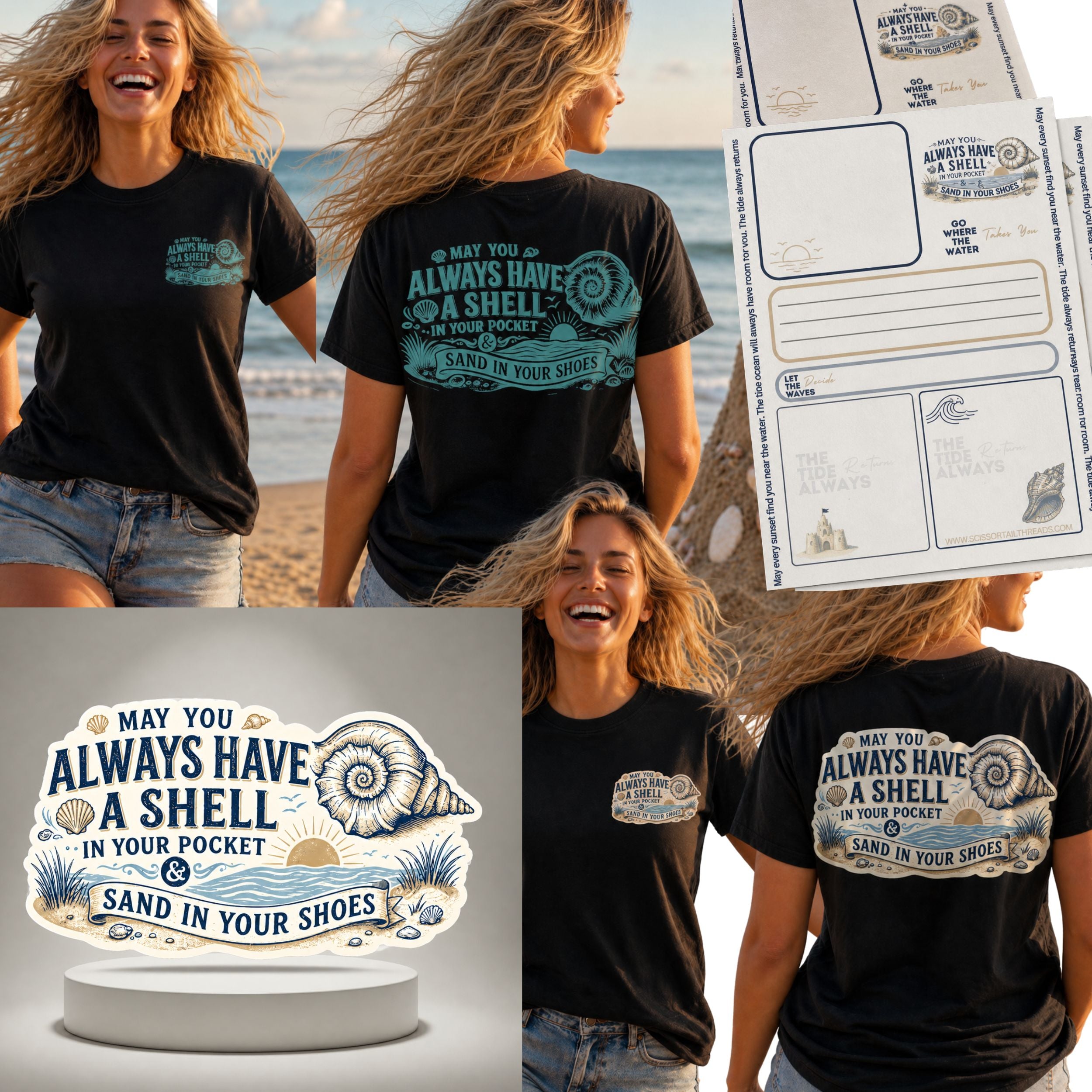 The Shell & Sand Bundle | May You Always Have A Shell In Your Pocket Tee, Stationery, Sticker Bundle