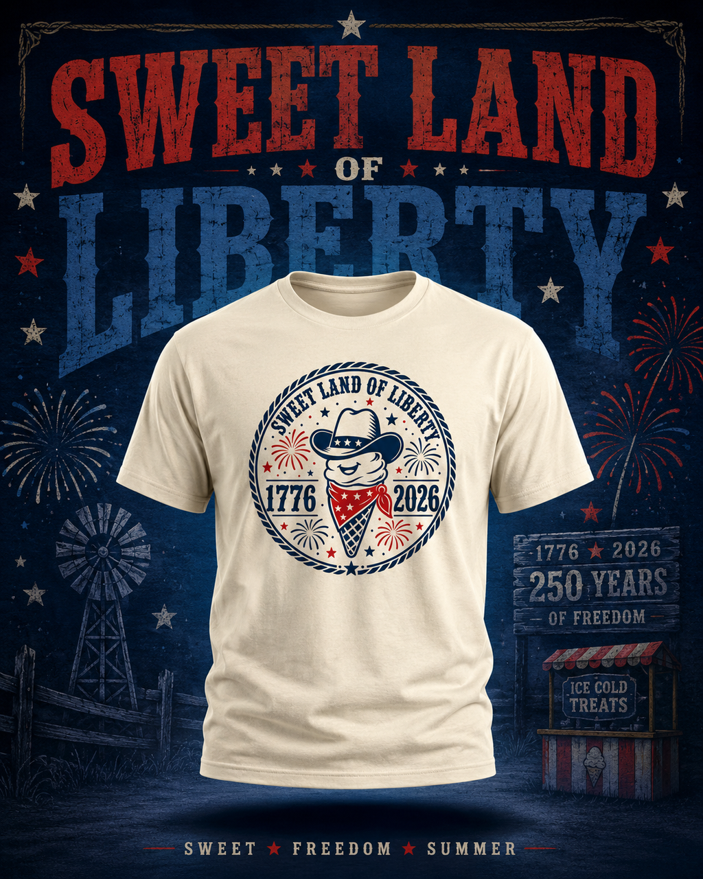 Sweet Land of Liberty Ice Cream Scoop Character Tee