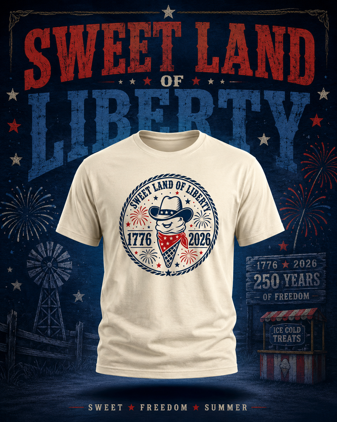 Sweet Land of Liberty Ice Cream Scoop Character Tee