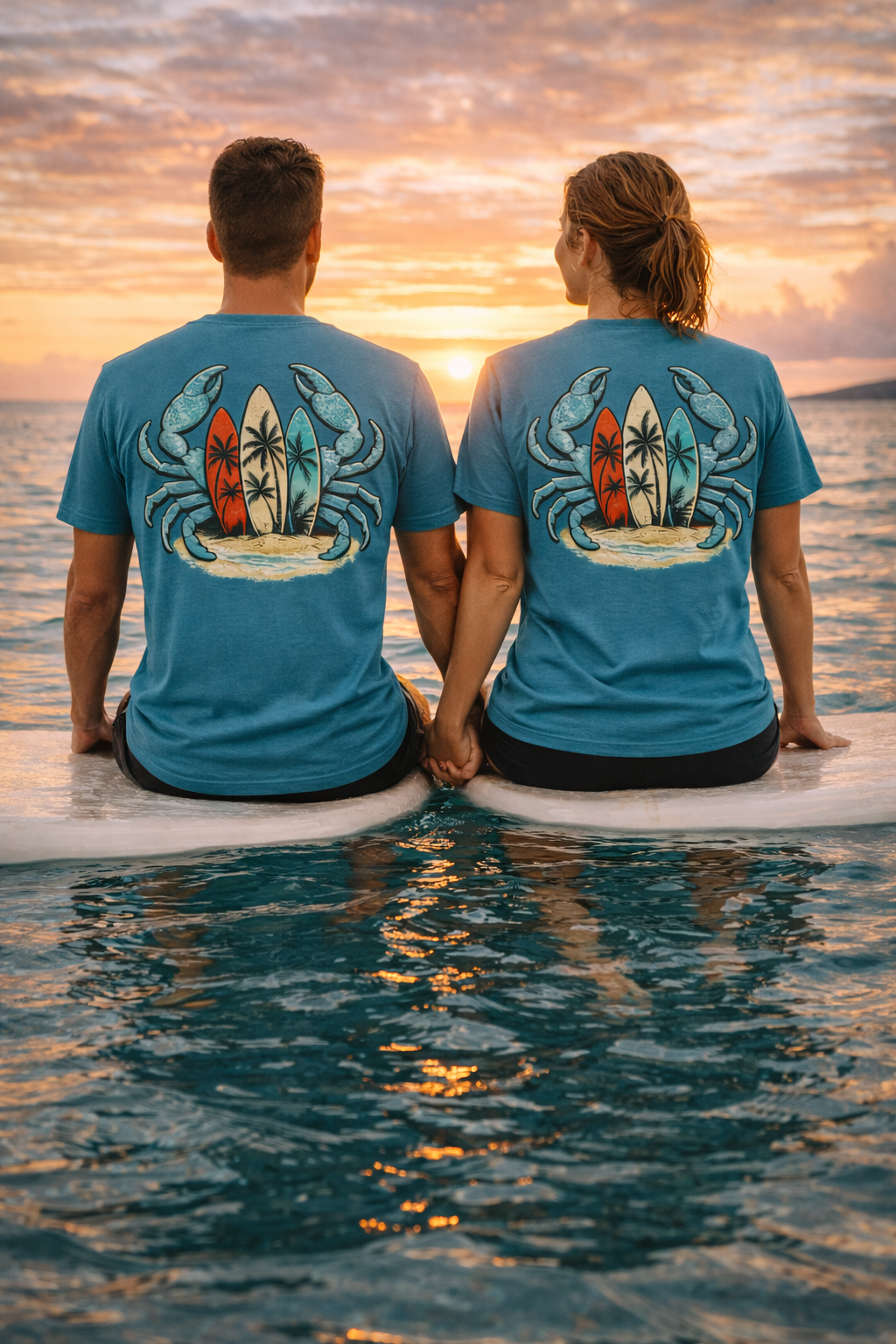 Low Tide Crab Tee | Retro Surf Graphic Tee | Blue Crab Surfboard Shirt | Beach Gift